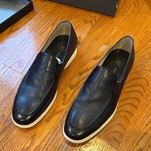 PENNY LANE Brick Lane Leather Penny Loafers in Dark Navy